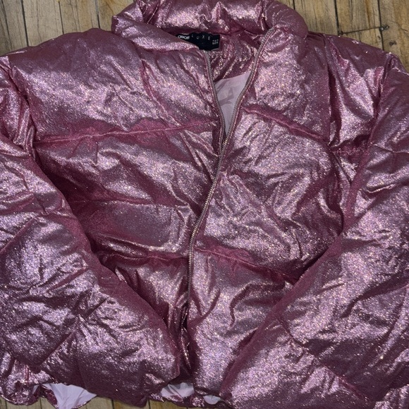 Asos Luxe Rose Pink Sparkle Cropped Bomber Size 12 - Picture 8 of 8